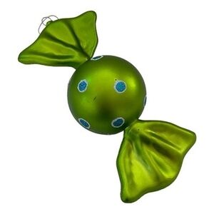 Large Green Polkadot Wrapped Candy Ornament 6" Plastic Christmas Decor